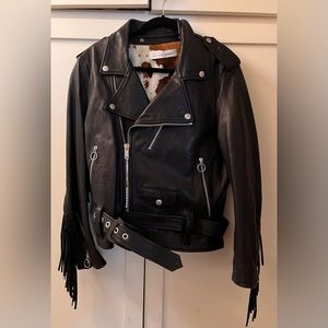 New Golden Goose Black Leather Fringe Motorcycle Jacket M Fringe is Removable